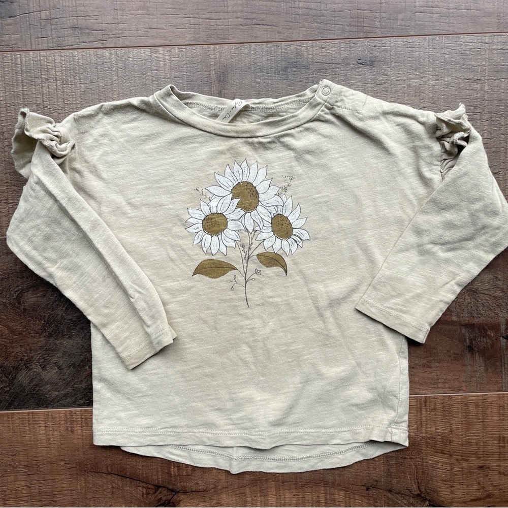 Rylee + Cru Beige Sunflower Long Sleeve Tee